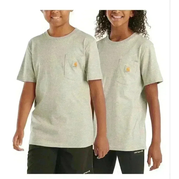 NWT Carhartt Kids' Heather Gray Short Sleeve Pocket T-Shirt, Size XL (18/20) - Picture 1 of 11